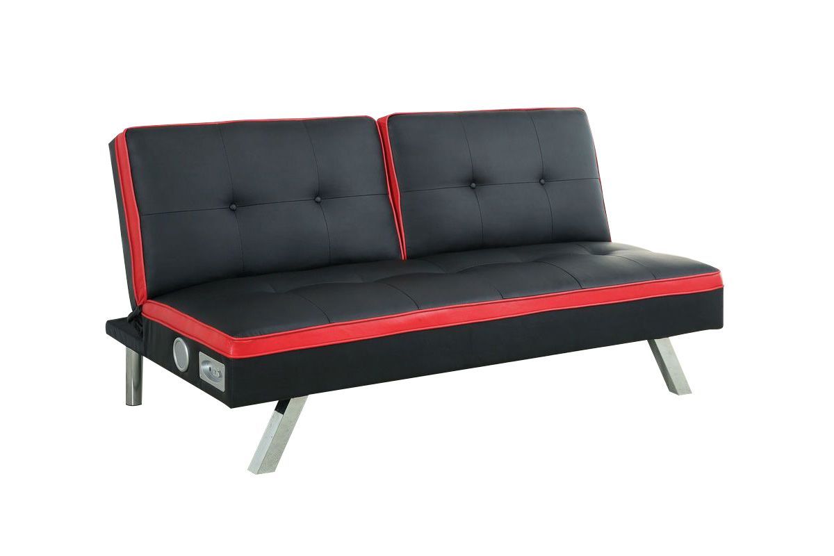 Jafar Two-Tone Tufted Leatherette Futon in Black and Red