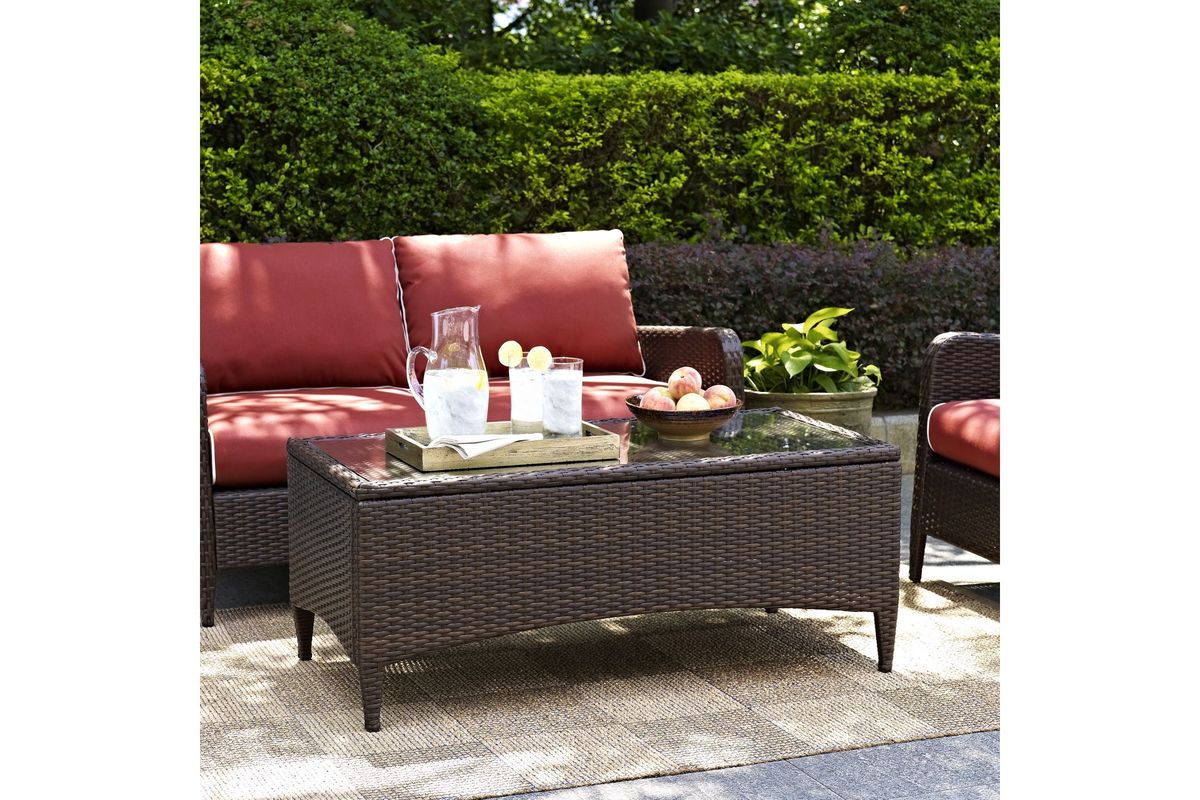 Kiawah Outdoor Glass Top Coffee Table in Brown at GardnerWhite