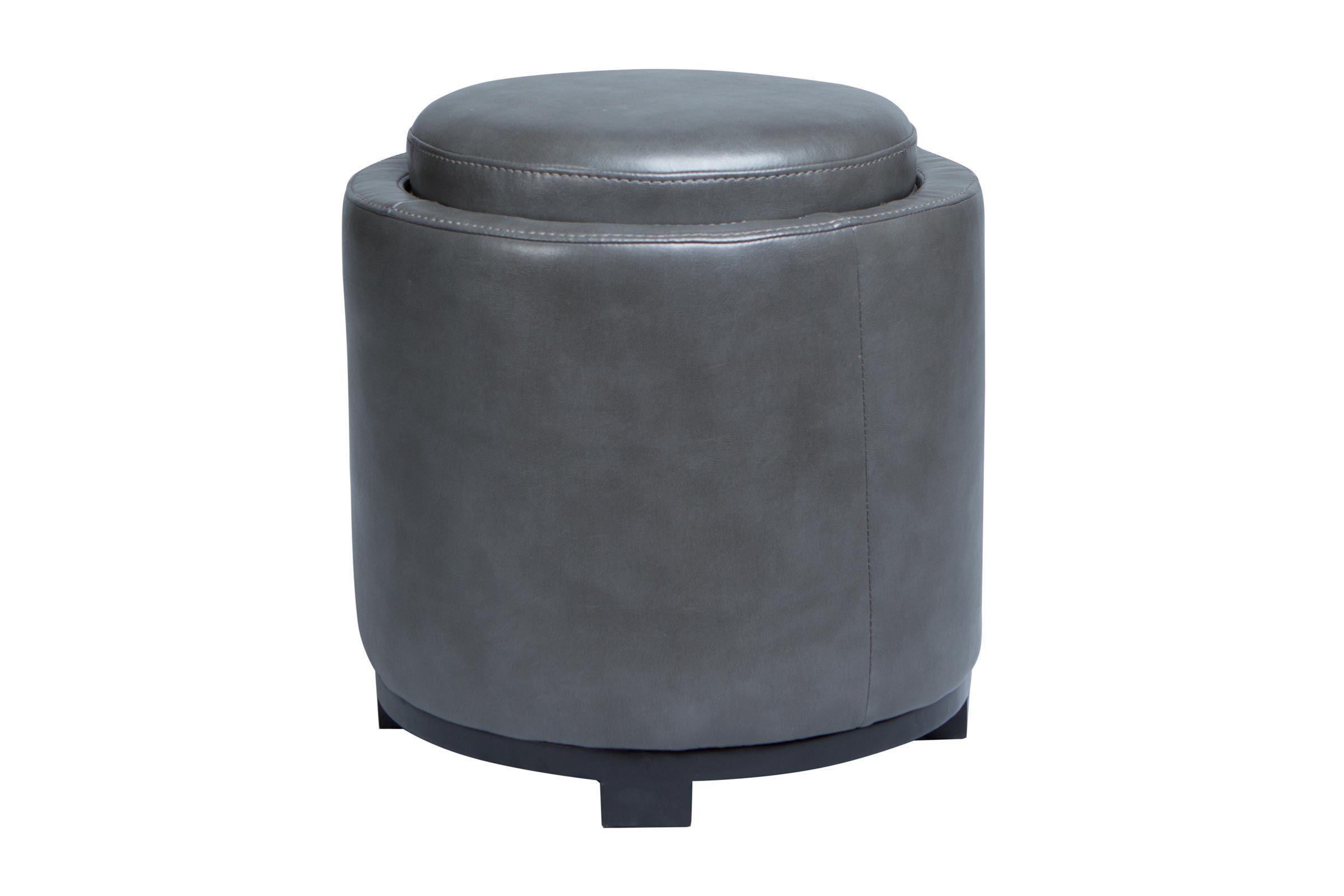Grey Round Storage Ottoman with Tray at GardnerWhite