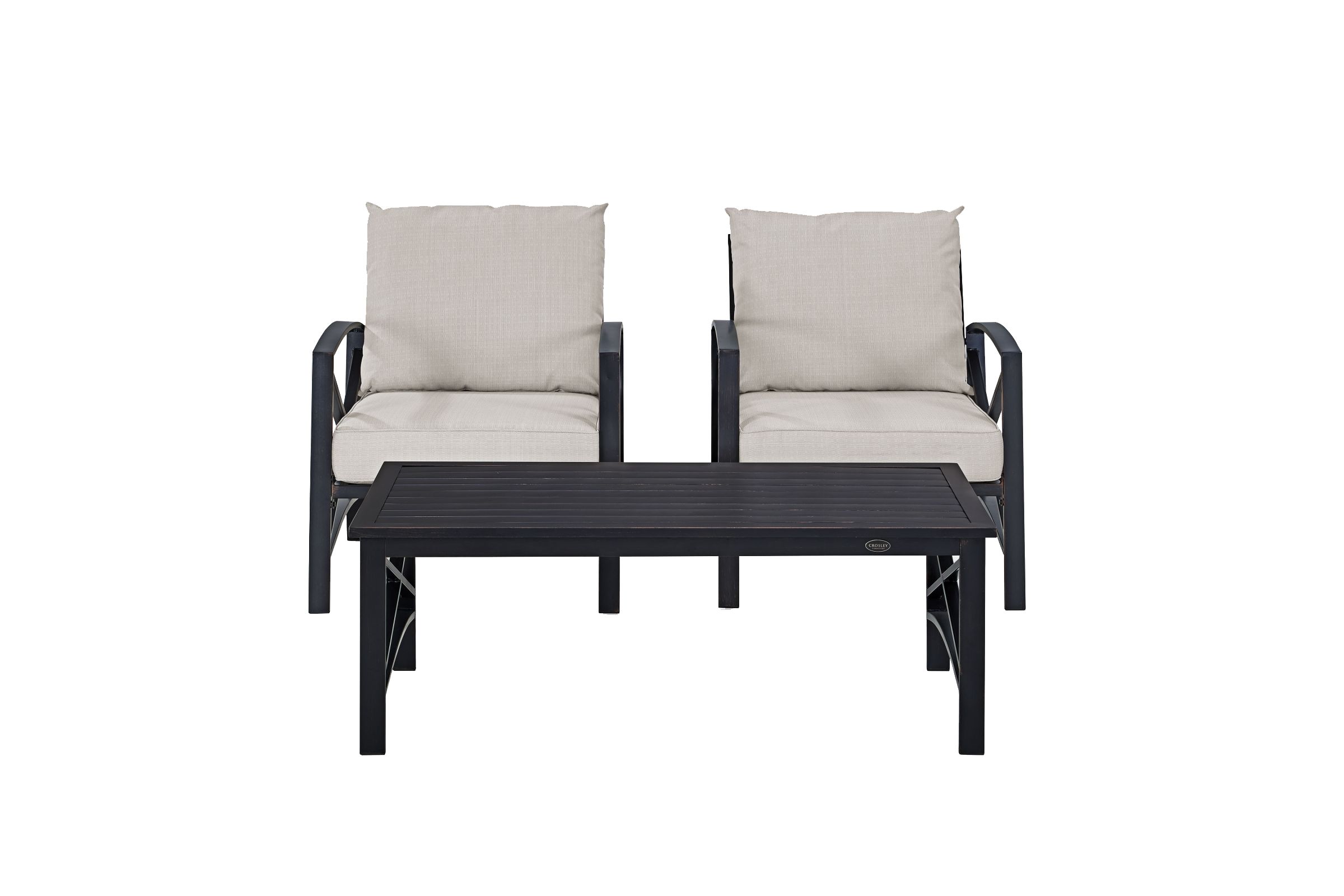 Kaplan 3 Piece Outdoor Chairs and Coffee Table Set with Oatmeal Cushions