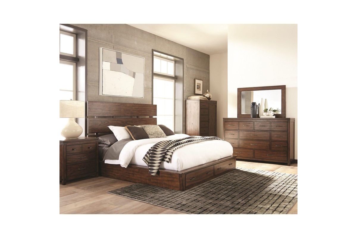 Scott Living Artesia Industrial Dark Cocoa King Platform Bed With Storage Footboard Scott Living Artesia Industrial Dark Cocoa King Platform Bed With Storage Footboard