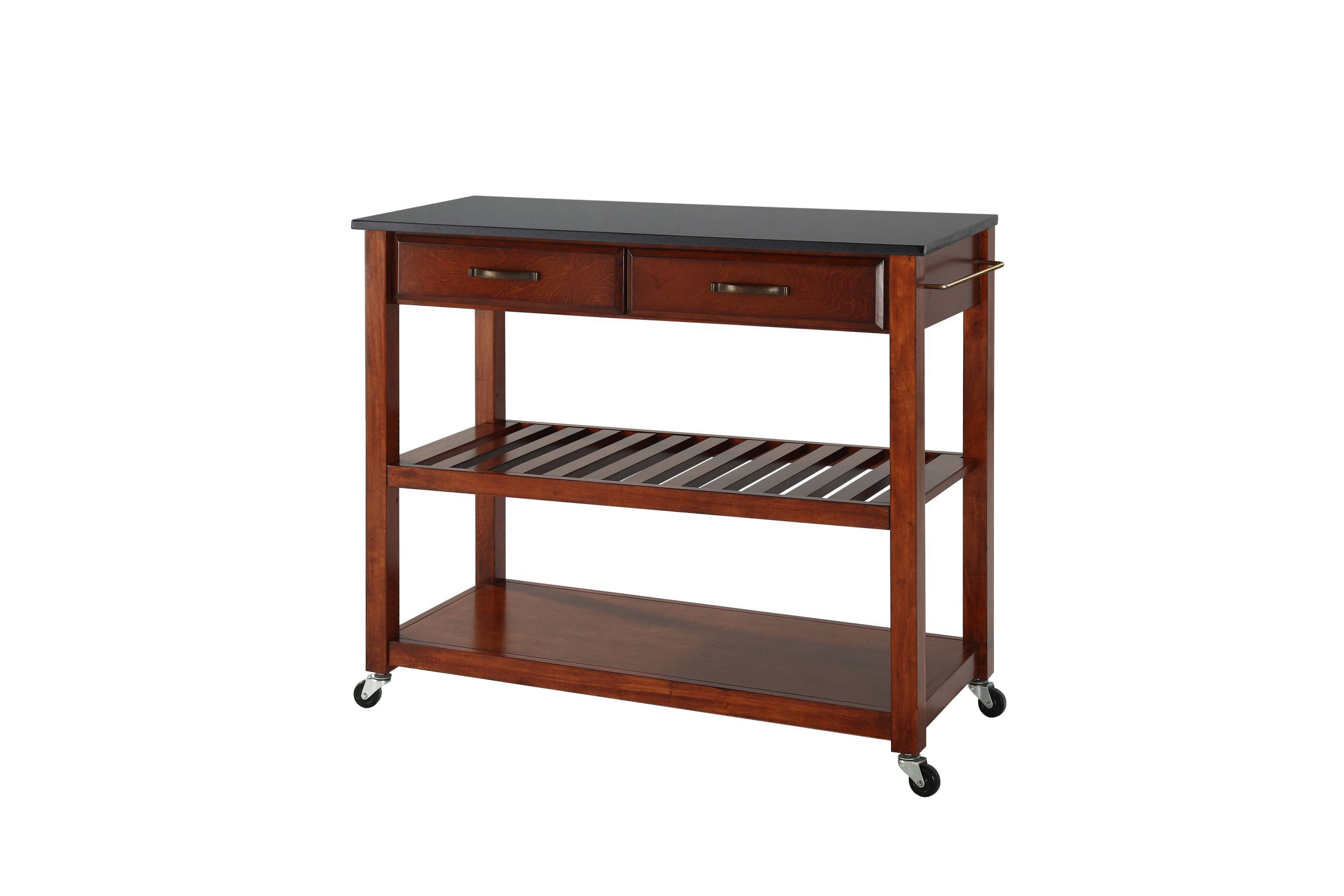 Solid Black Granite Top Kitchen Cart/Island with Optional Stool Storage