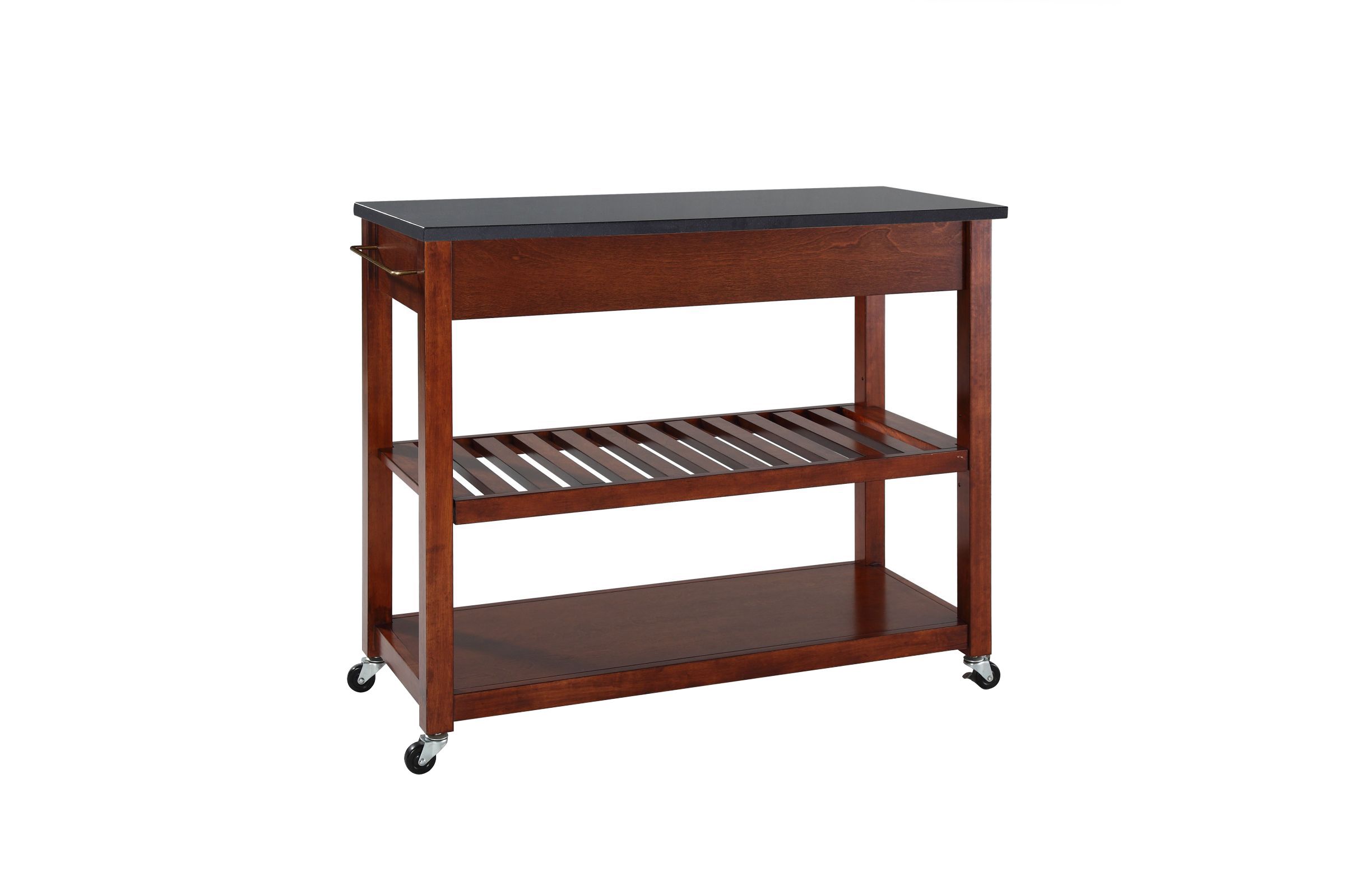 Solid Black Granite Top Kitchen Cart/Island with Optional Stool Storage
