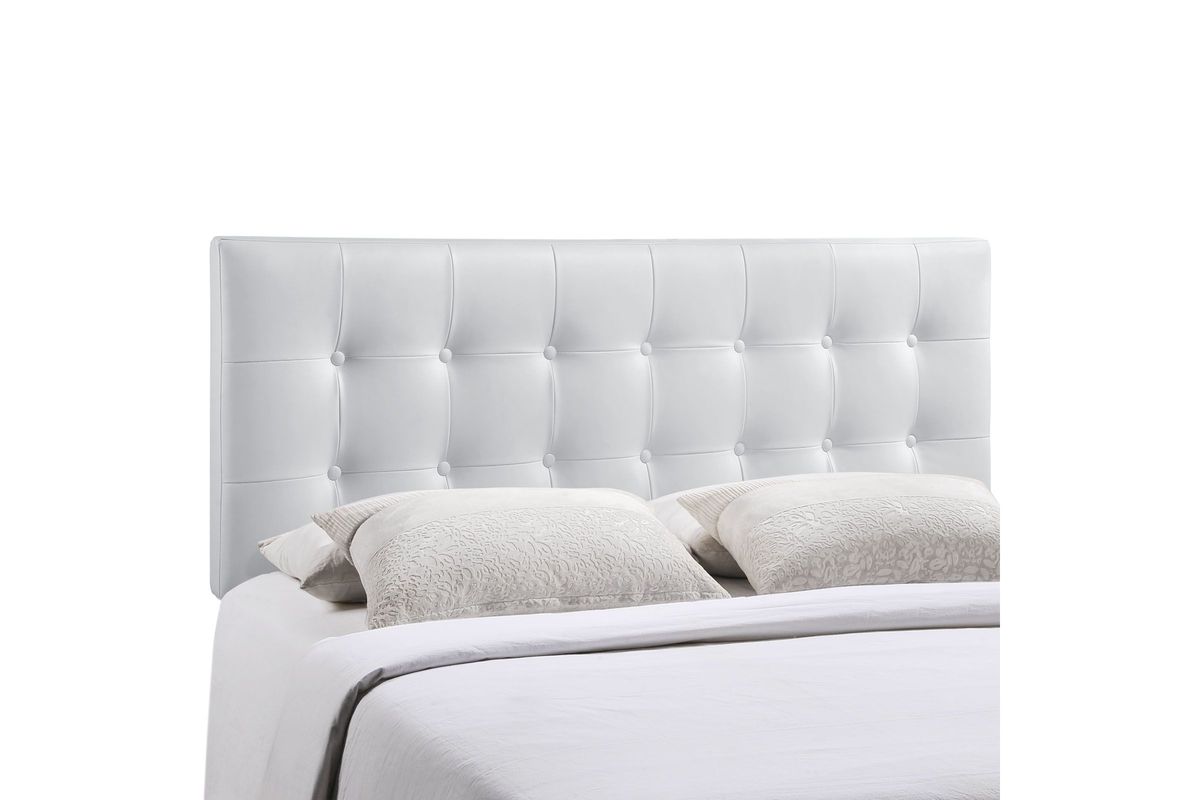 Emily Queen Upholstered Vinyl Headboard in White at GardnerWhite