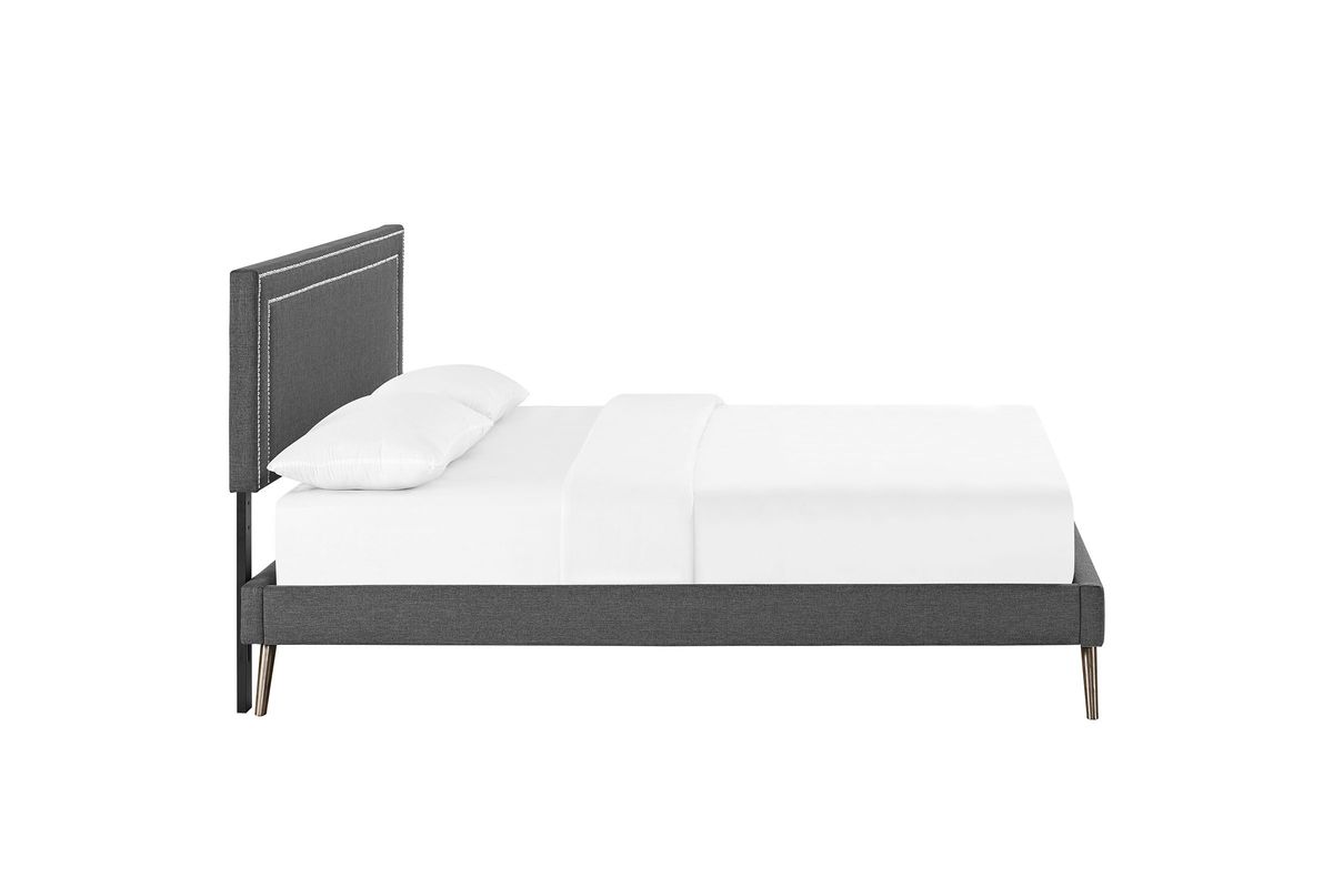 Jessamine Full Fabric Platform Bed with Round Splayed Legs in Grey