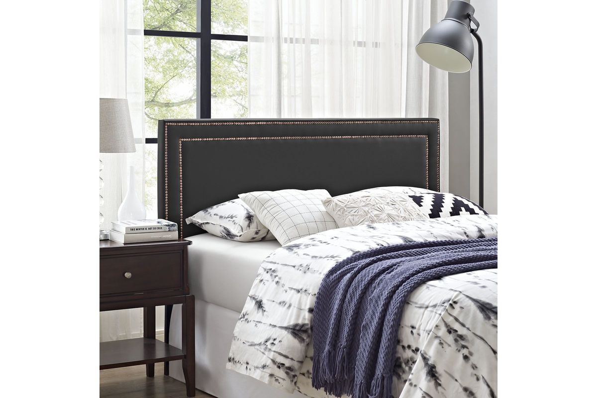 Jessamine Queen Upholstered Vinyl Headboard in Black at GardnerWhite