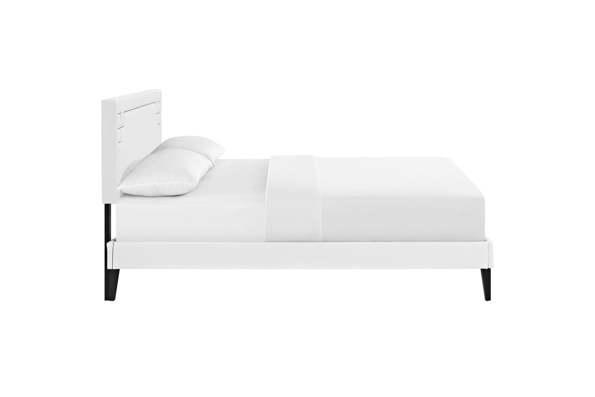 Josie Queen Vinyl Platform Bed with Squared Tapered Legs in White
