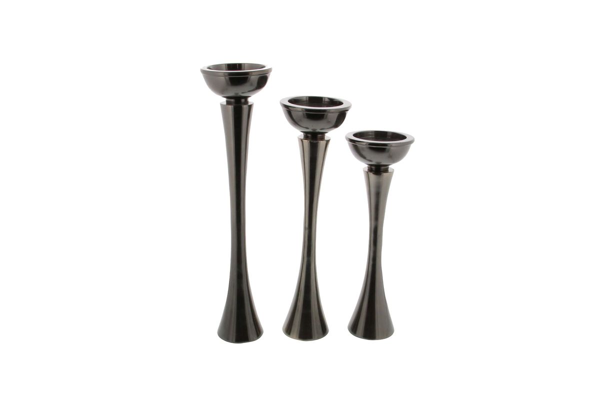 Modern Reflections Aluminum Candle Holders (Set of 3) in Metallic Grey