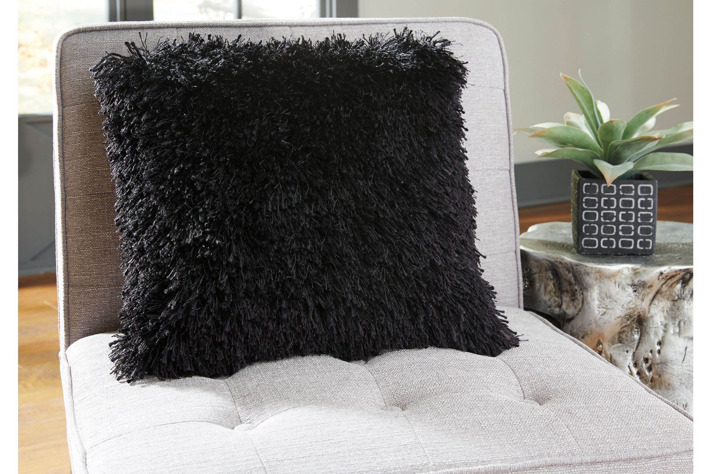 black shag pillow