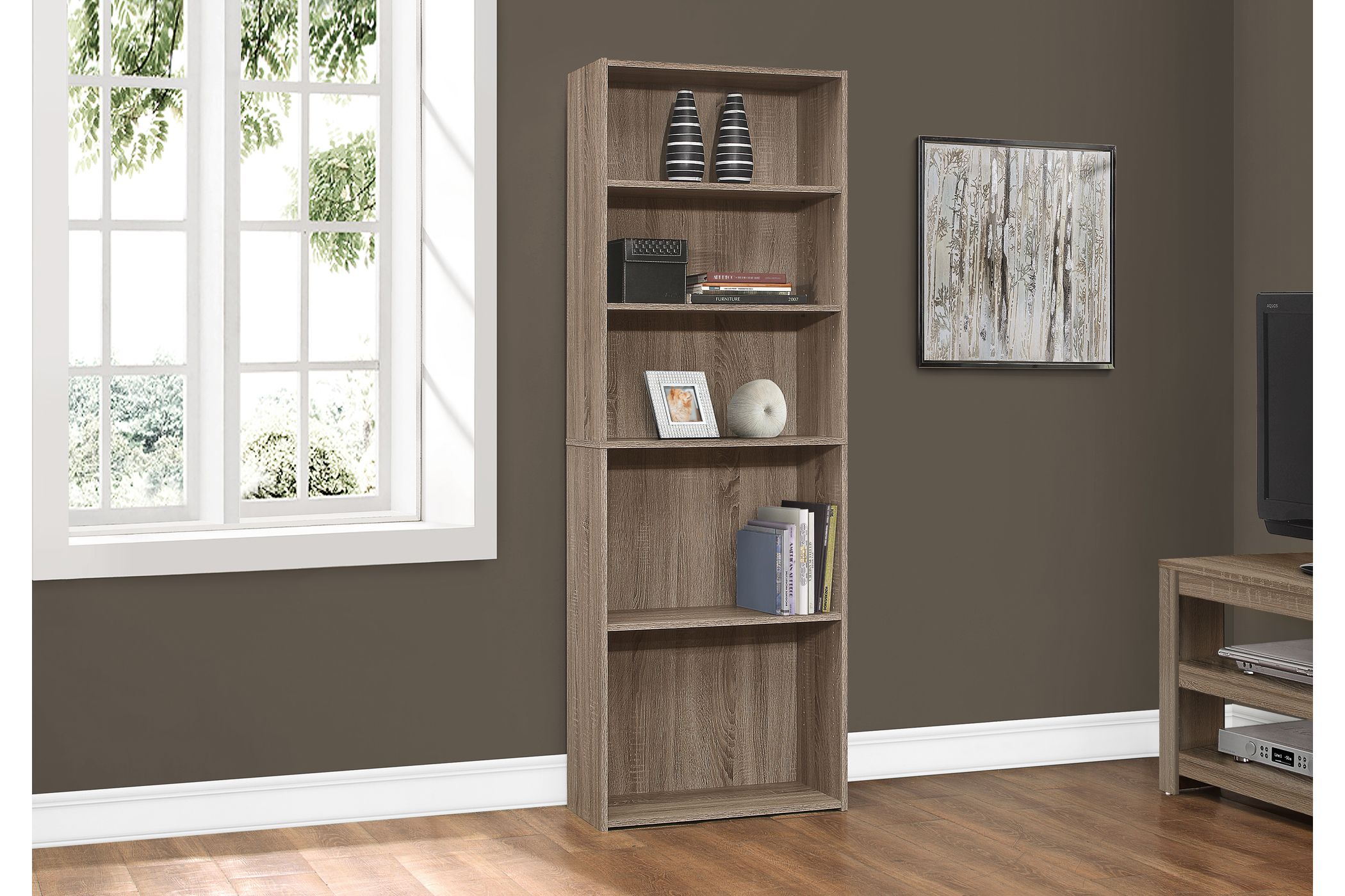 Dark Taupe 72" Bookcase By Monarch at GardnerWhite