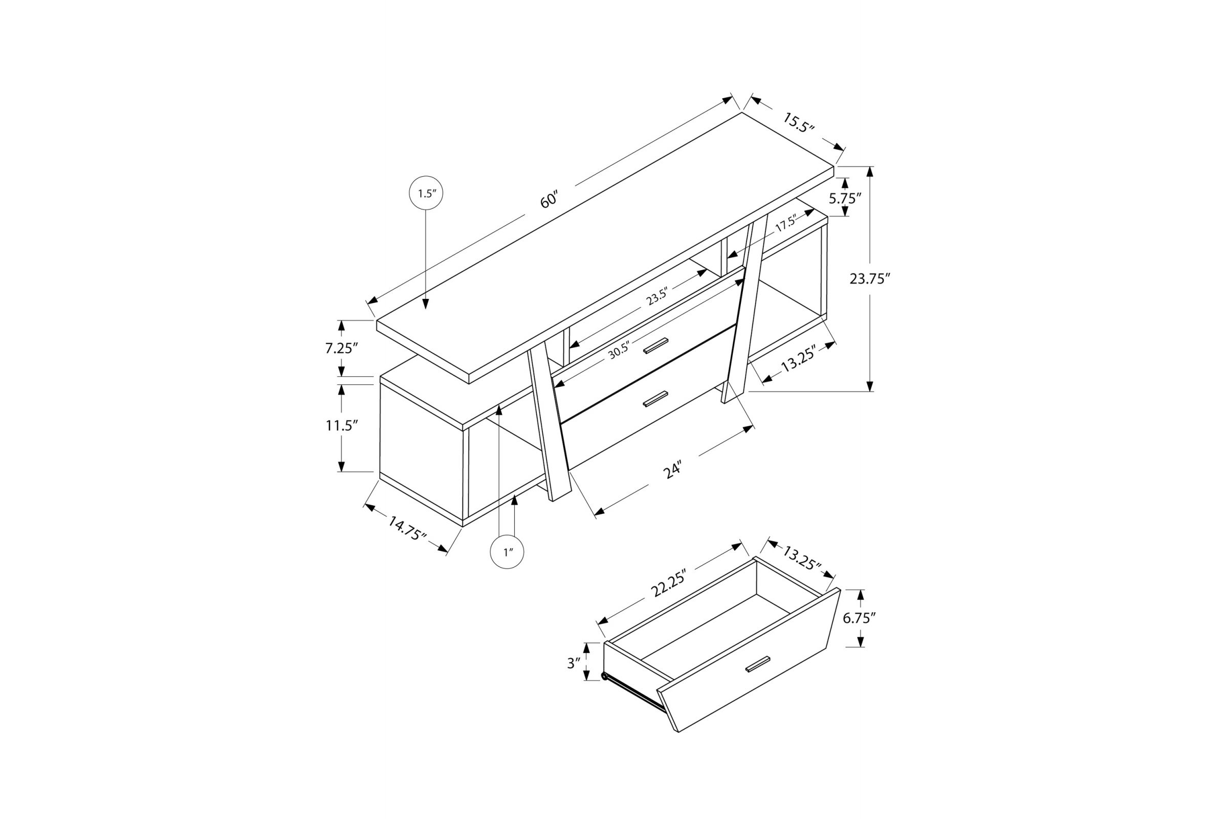 Dark Taupe 60" TV Stand with Two Storage Drawers by Monarch