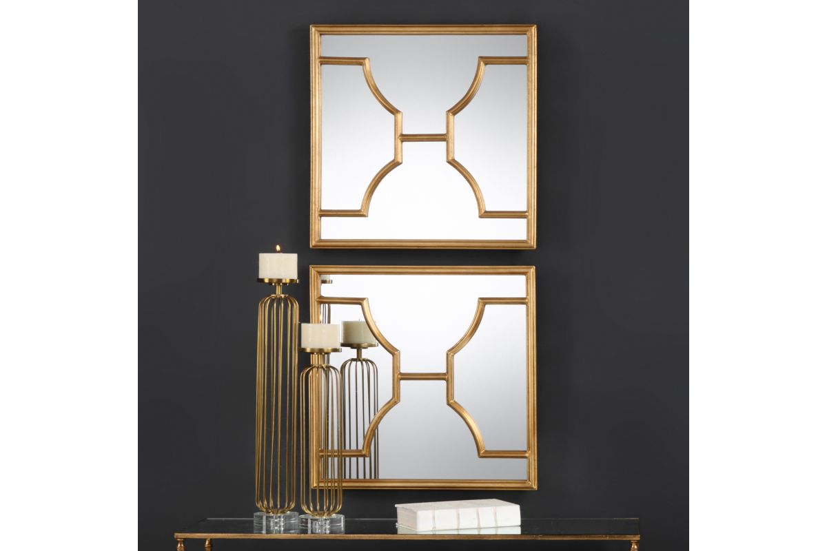 Misa Gold Square Mirrors Set of 2 at GardnerWhite