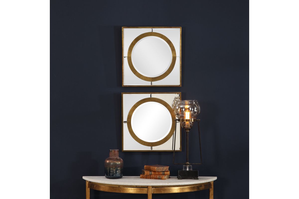 Gaza Gold Square Mirrors Set of 2 at GardnerWhite