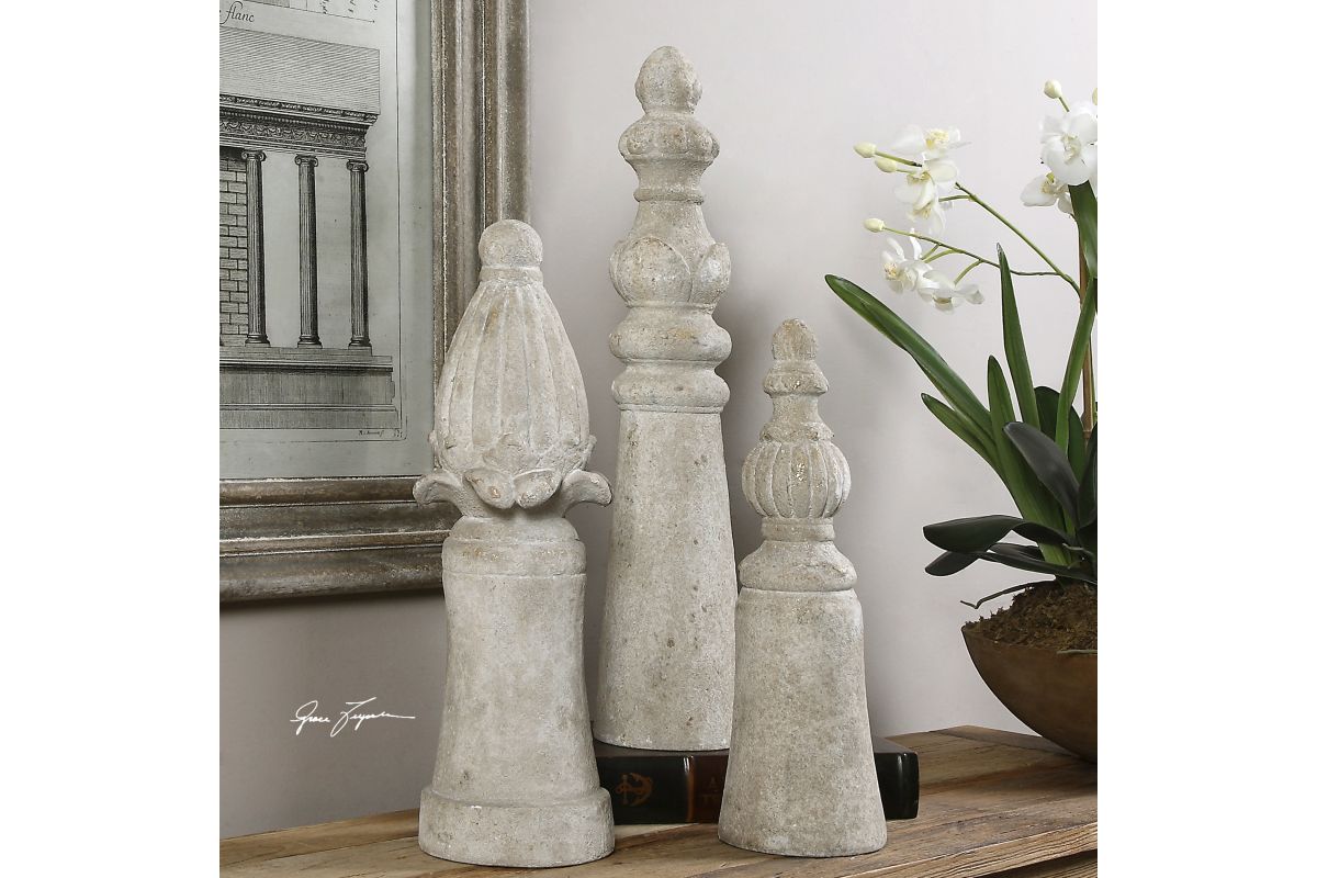 Asmund Aged Ivory Finials Set of 3 at GardnerWhite