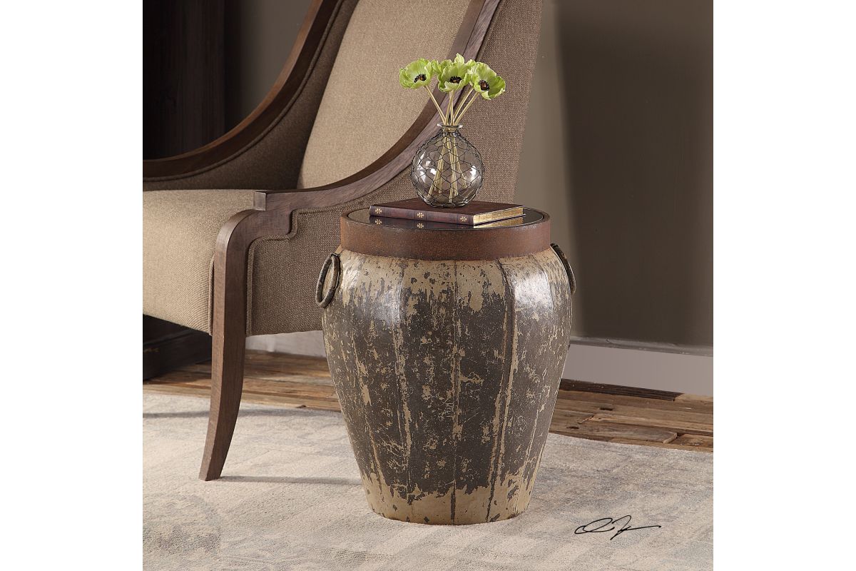 Neith Metal Drum Accent Table at GardnerWhite