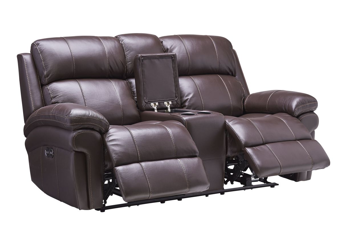 Palermo Brown Leather Dual Power Reclining Console Loveseat Palermo Brown Leather Dual Power Reclining Console Loveseat