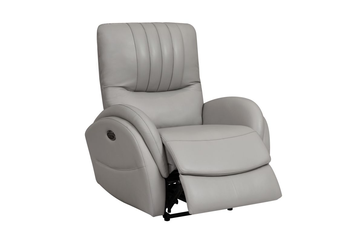 Channel Tufted Grey Leather Power Recliner with Lumbar Support