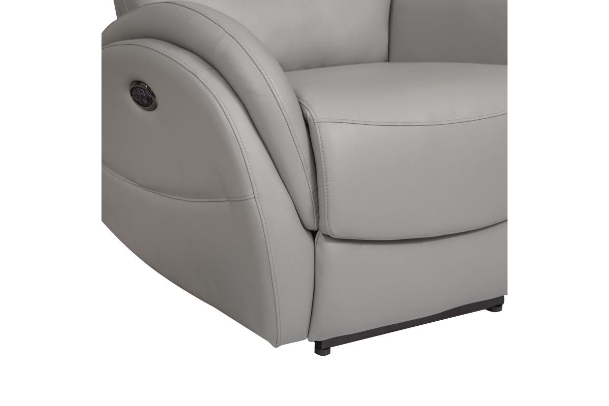 Channel Tufted Grey Leather Power Recliner with Lumbar Support