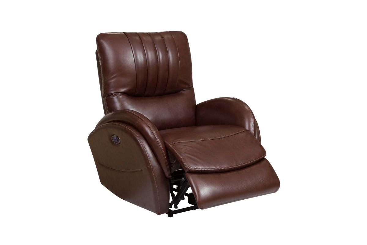 Channel Tufted Brown Leather Power Recliner with Lumbar Support