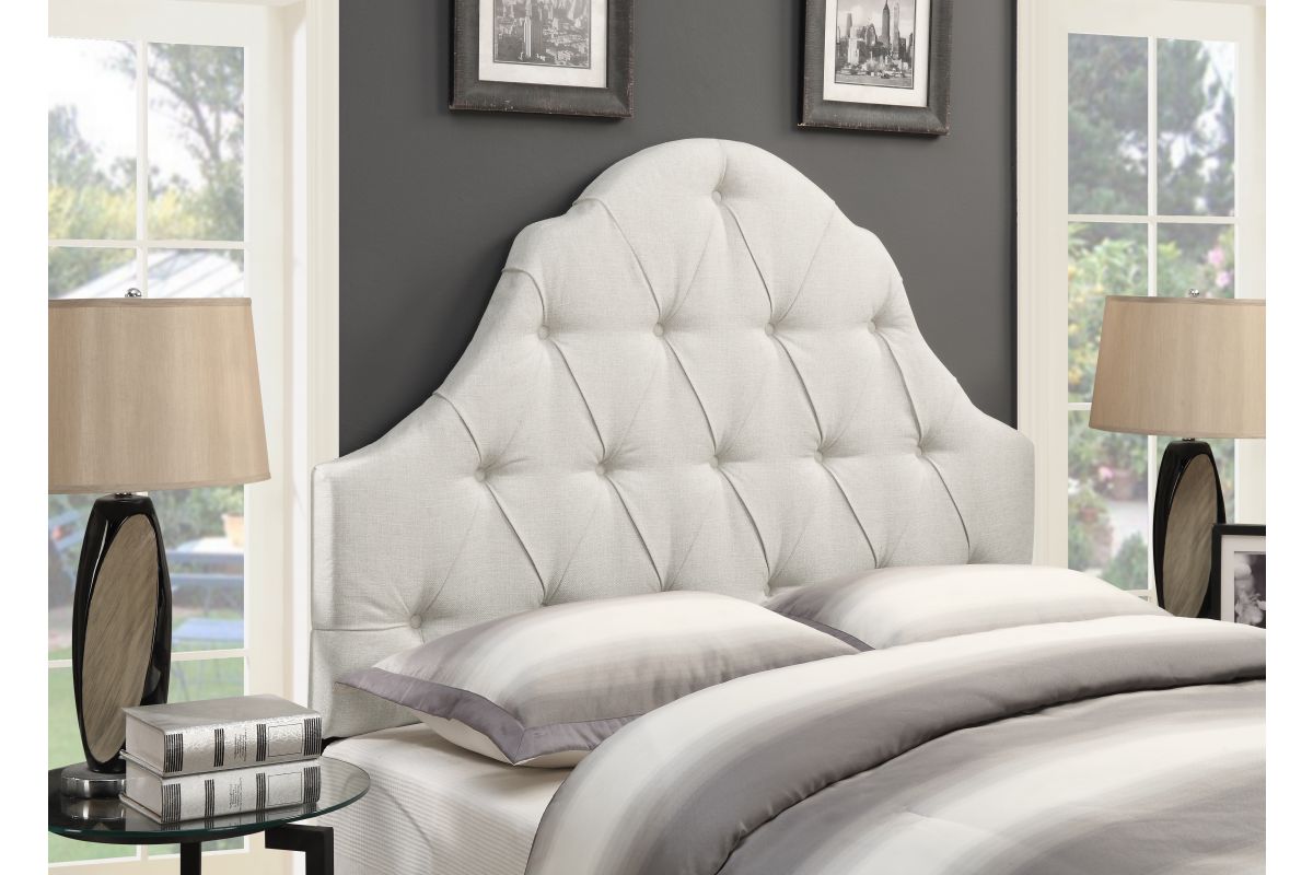 Camel Back Button Tufted King Upholstered Headboard in Linen