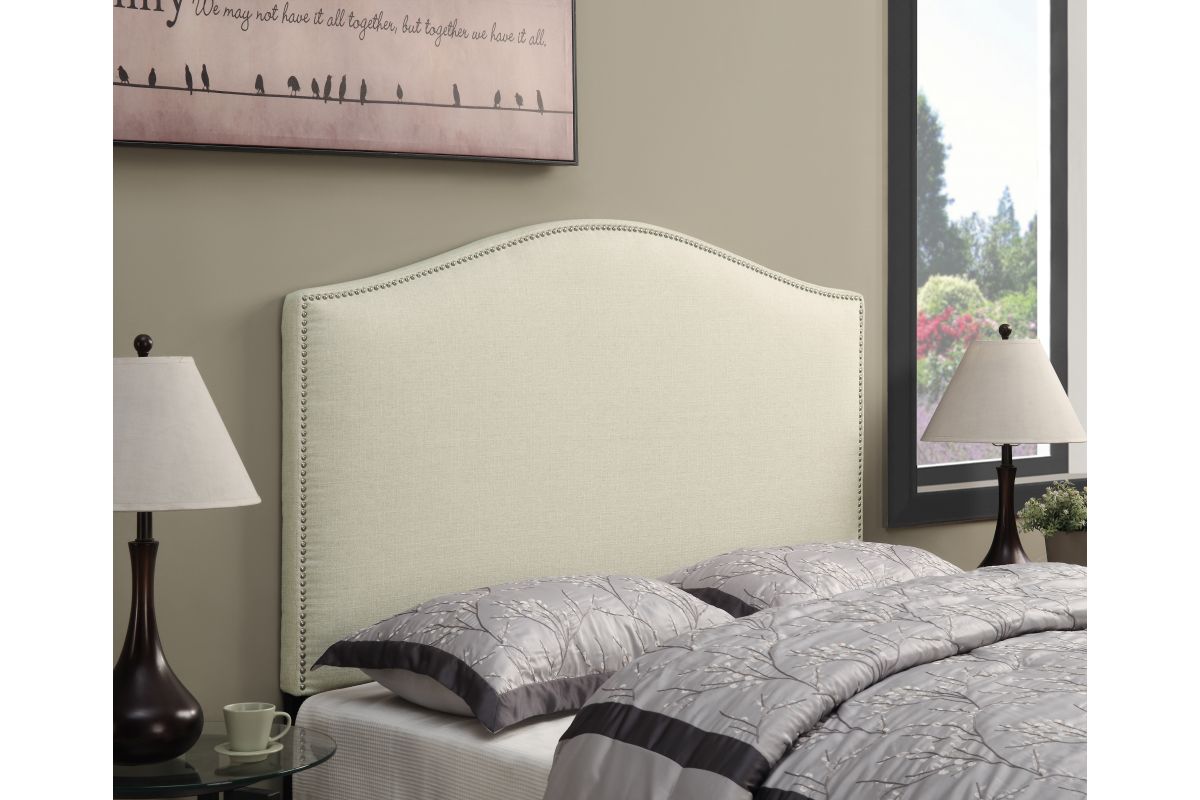 Camel Back Upholstered King Headboard in Beige at Gardner-White