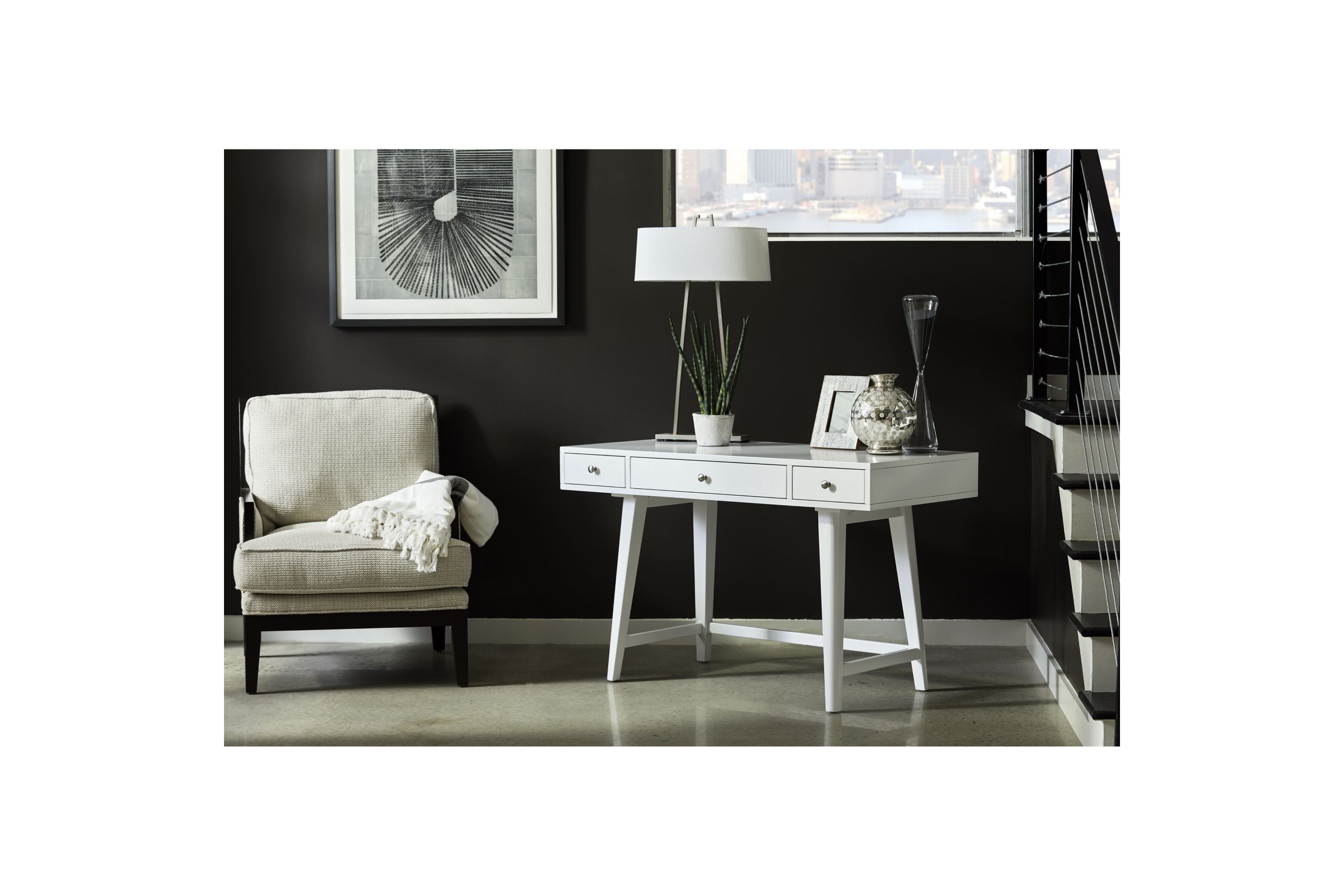 White Mid Century Desk at GardnerWhite