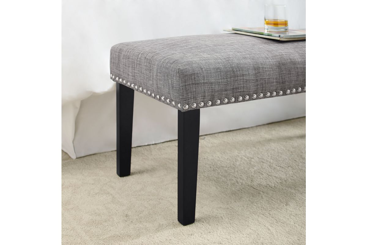 Clip Corner Grey Upholstered Full/Queen Headboard and Bench Set