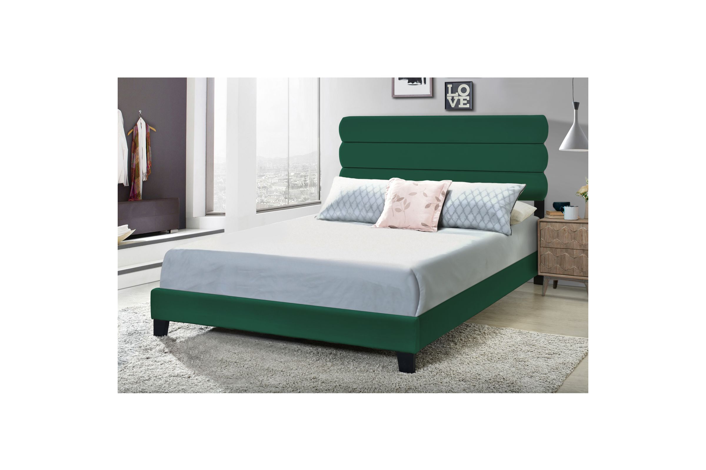 Queen Velvet Slat Bed in Emerald at Gardner-White