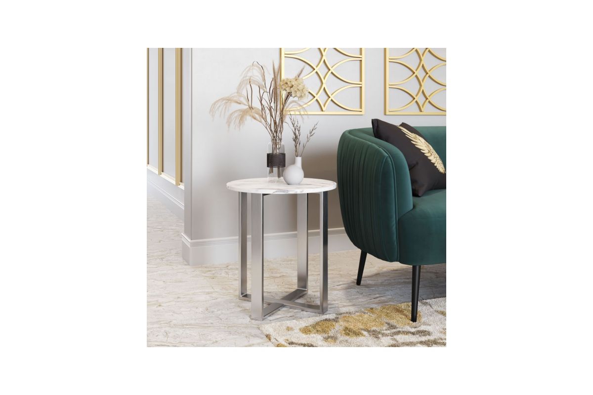 Atlas End Table Stone White & Silver at GardnerWhite