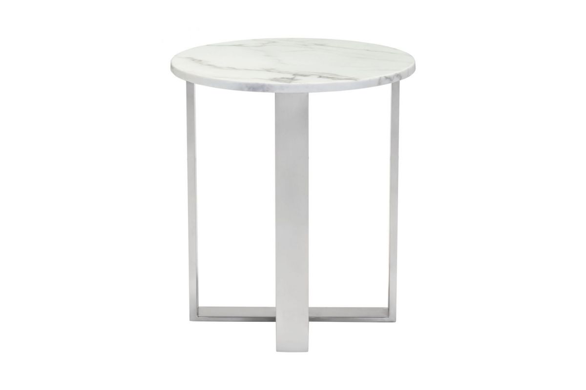 Atlas End Table Stone White & Silver at GardnerWhite