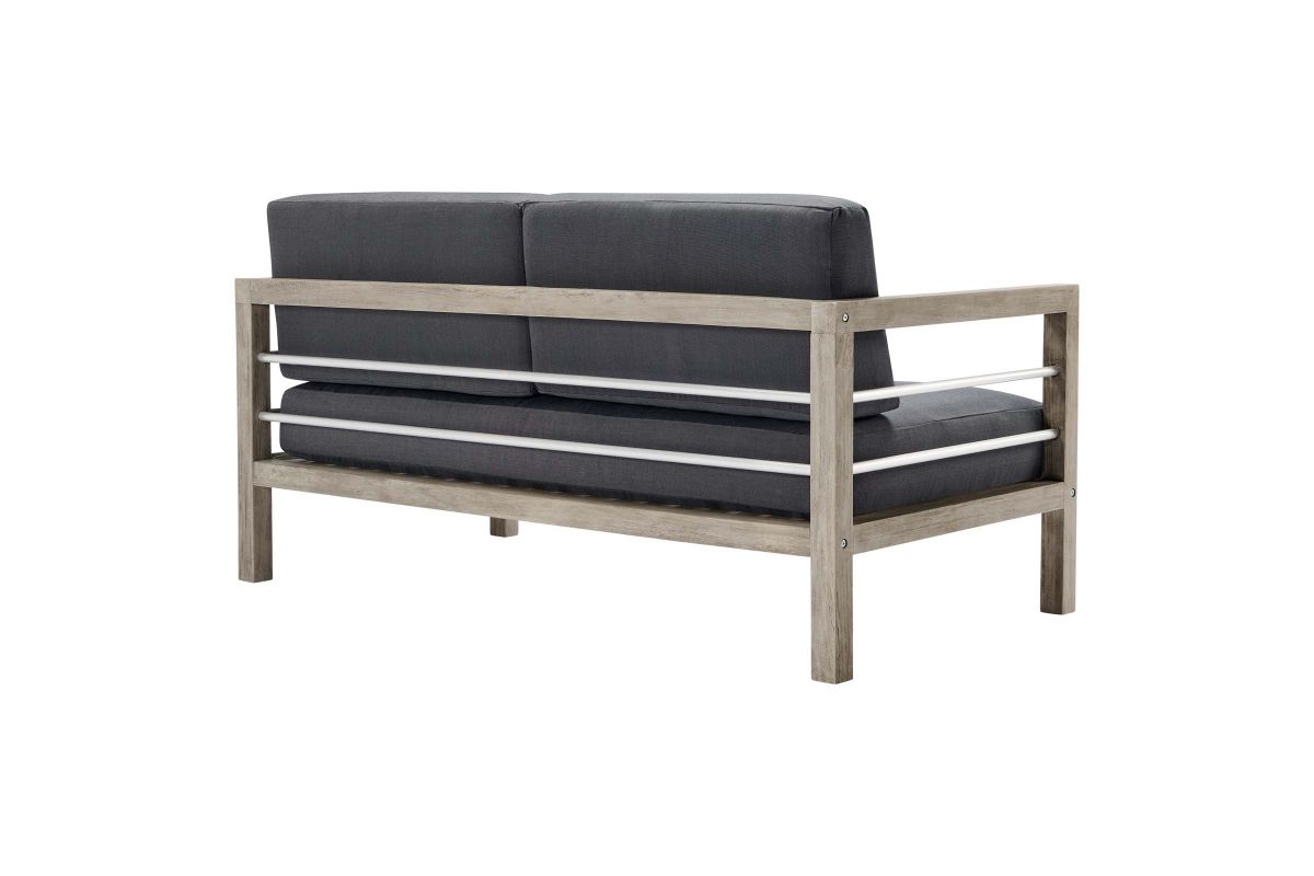 Wiscasset Outdoor Patio Acacia Wood Loveseat in Light Gray