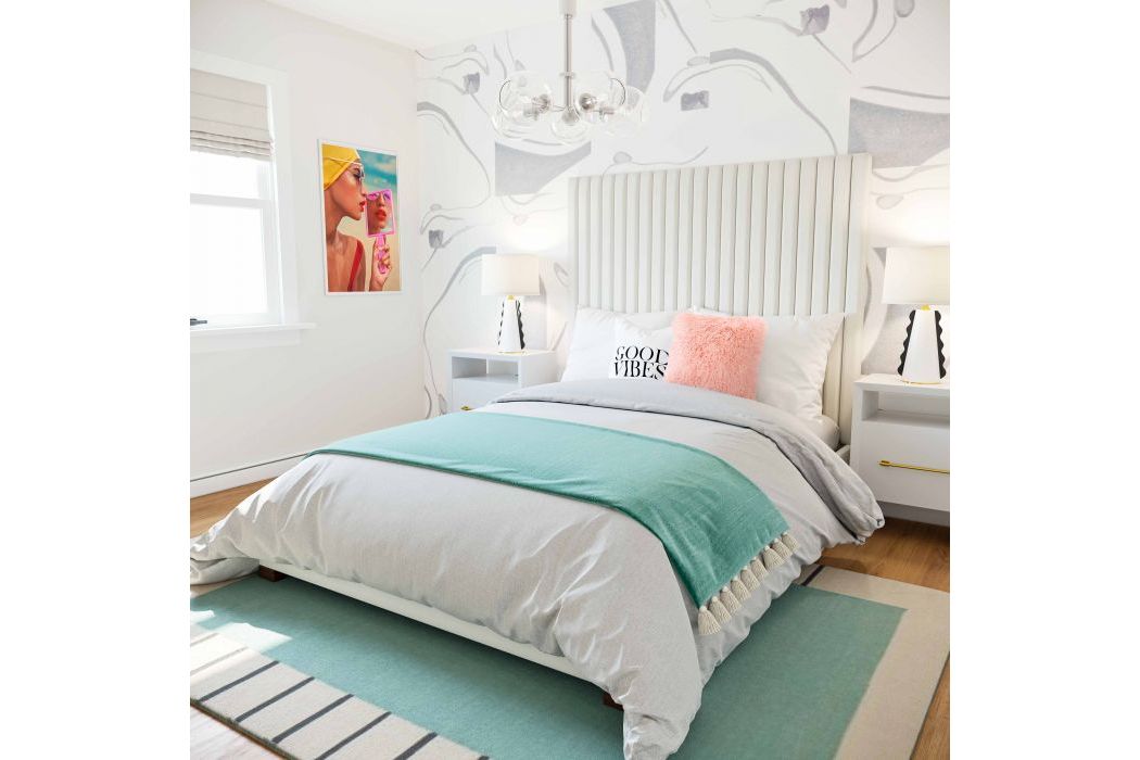 Arabelle White Velvet Bed in King at GardnerWhite