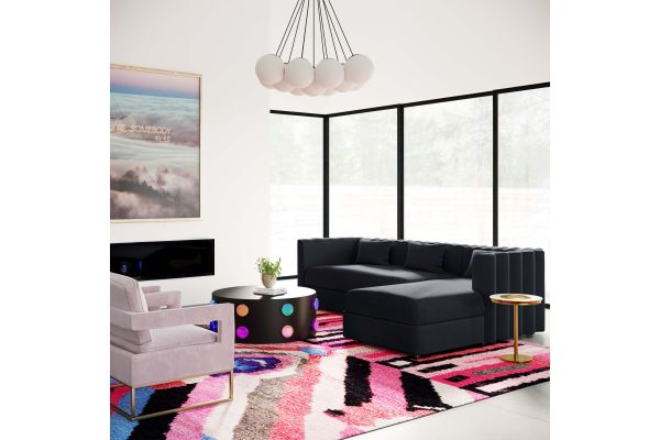 Callie Black Velvet Sectional with Right Arm Facing Chaise