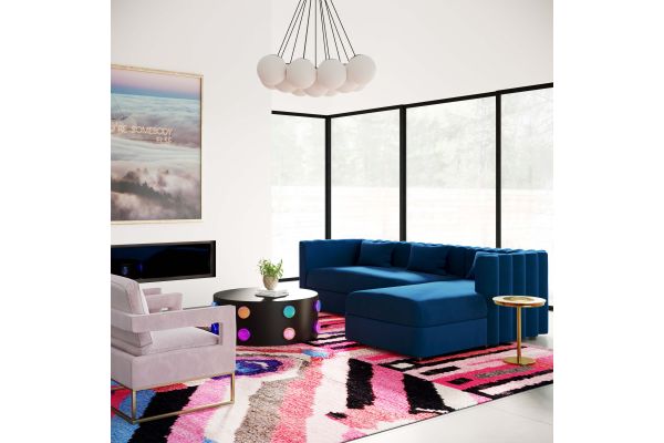 Callie Navy Velvet Sectional with Right Arm Facing Chaise