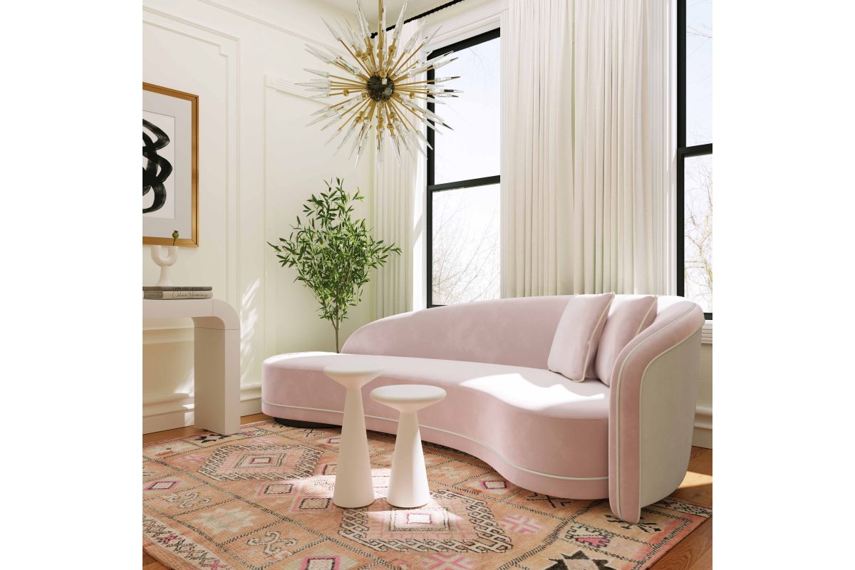 Carla Blush and Cream Velvet Sofa