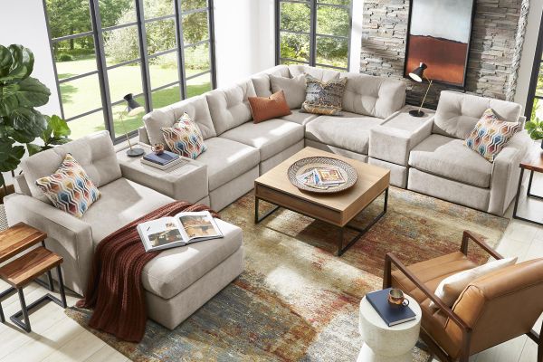 ModularOne Stone 8-Piece Sectional with Left Arm Facing Chaise