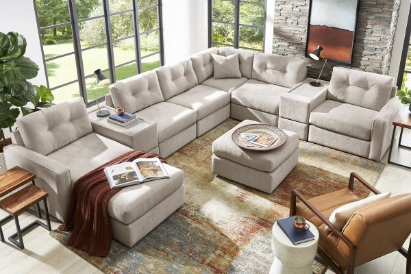ModularOne Stone 8-Piece Sectional with Left Arm Facing Chaise
