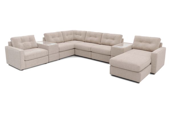 ModularOne Stone 8-Piece Sectional with E-Console & Right Arm Facing Chaise