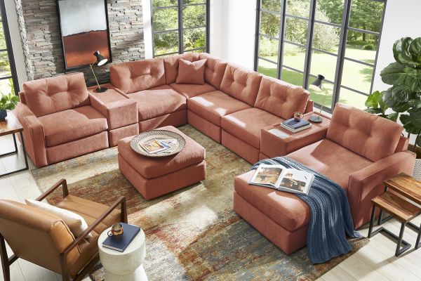 Modular One Sectional Cantaloupe 8-Piece with Right Arm Facing Chaise