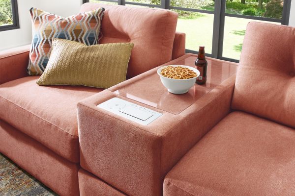 Modular One Sectional Cantaloupe 8-Piece with E-Console & Left Arm Facing Chaise