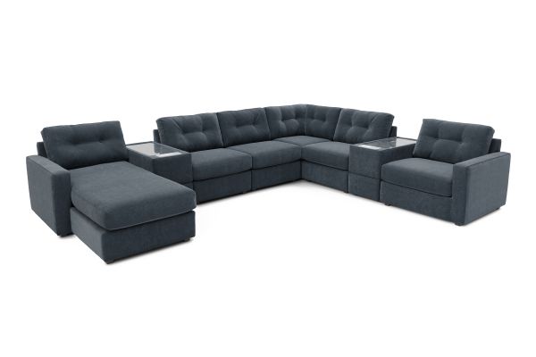 ModularOne Navy 8-Piece Sectional with E-Console & Left Arm Facing Chaise