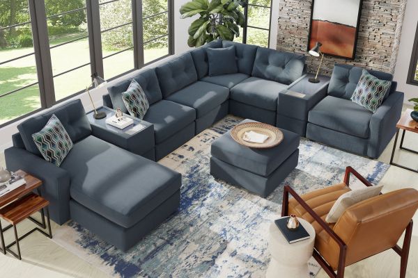 ModularOne Navy 8-Piece Sectional with E-Console & Left Arm Facing Chaise