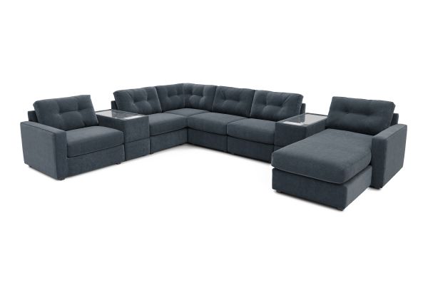 ModularOne Navy 8-Piece Sectional with E-Console & Right Arm Facing Chaise