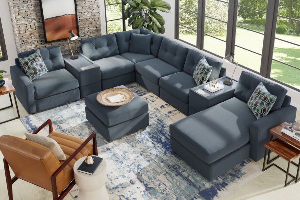ModularOne Navy 8-Piece Sectional with E-Console & Right Arm Facing Chaise