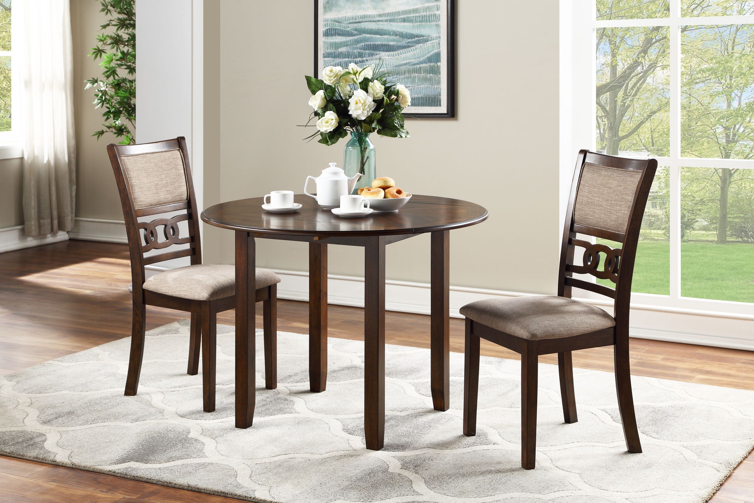 Gia Cherry Drop Leaf Dining Table + 2 Chairs at Gardner White