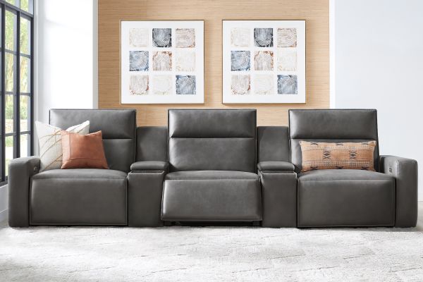 ModularTwo Grey 5-Piece Dual Power Reclining Sofa with Armless Recliner