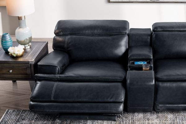 Maddox Navy Leather Triple Power Reclining Console Loveseat