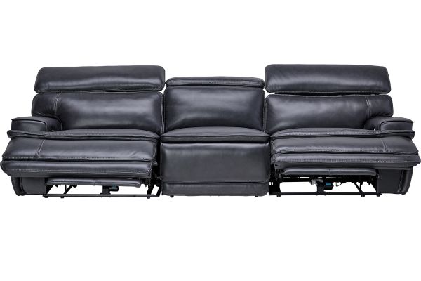 Maddox Navy Leather Triple Power Reclining Sofa