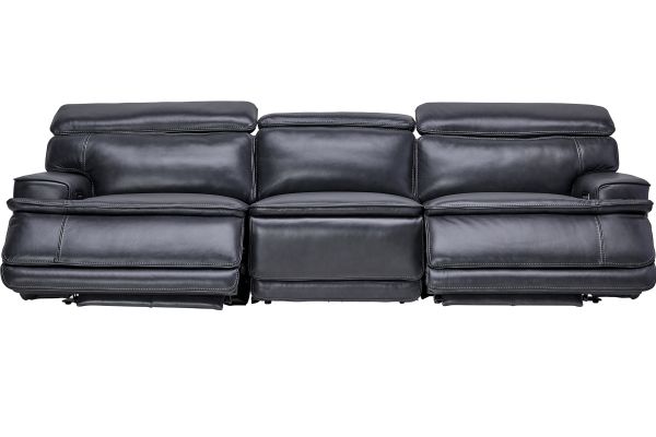 Maddox Navy Leather Triple Power Reclining Sofa