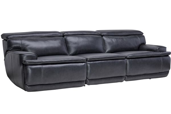 Maddox Navy Leather Triple Power Reclining Sofa